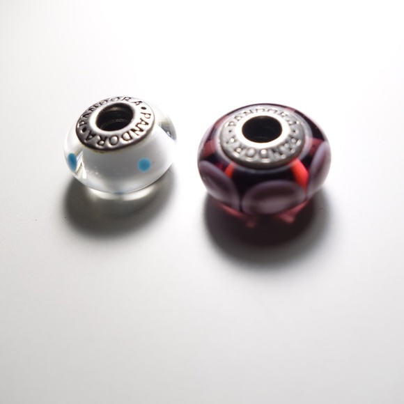 Pandora Murano Glass & Sterling Silver Bead Charms Stamped .925 ALE, Set of 2 - Picture 4 of 5
